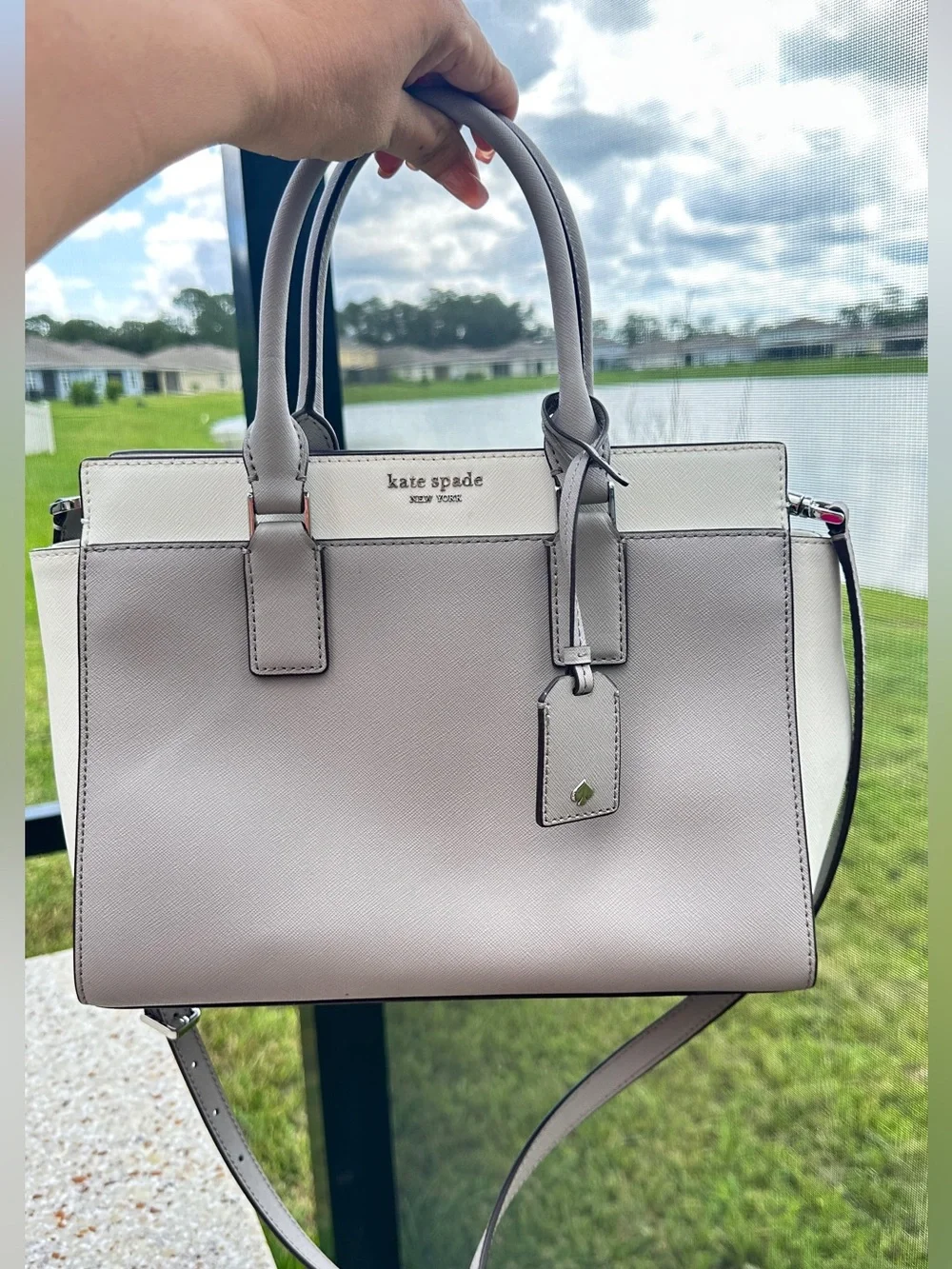 Kate Spade Cameron Satchel Gray And White